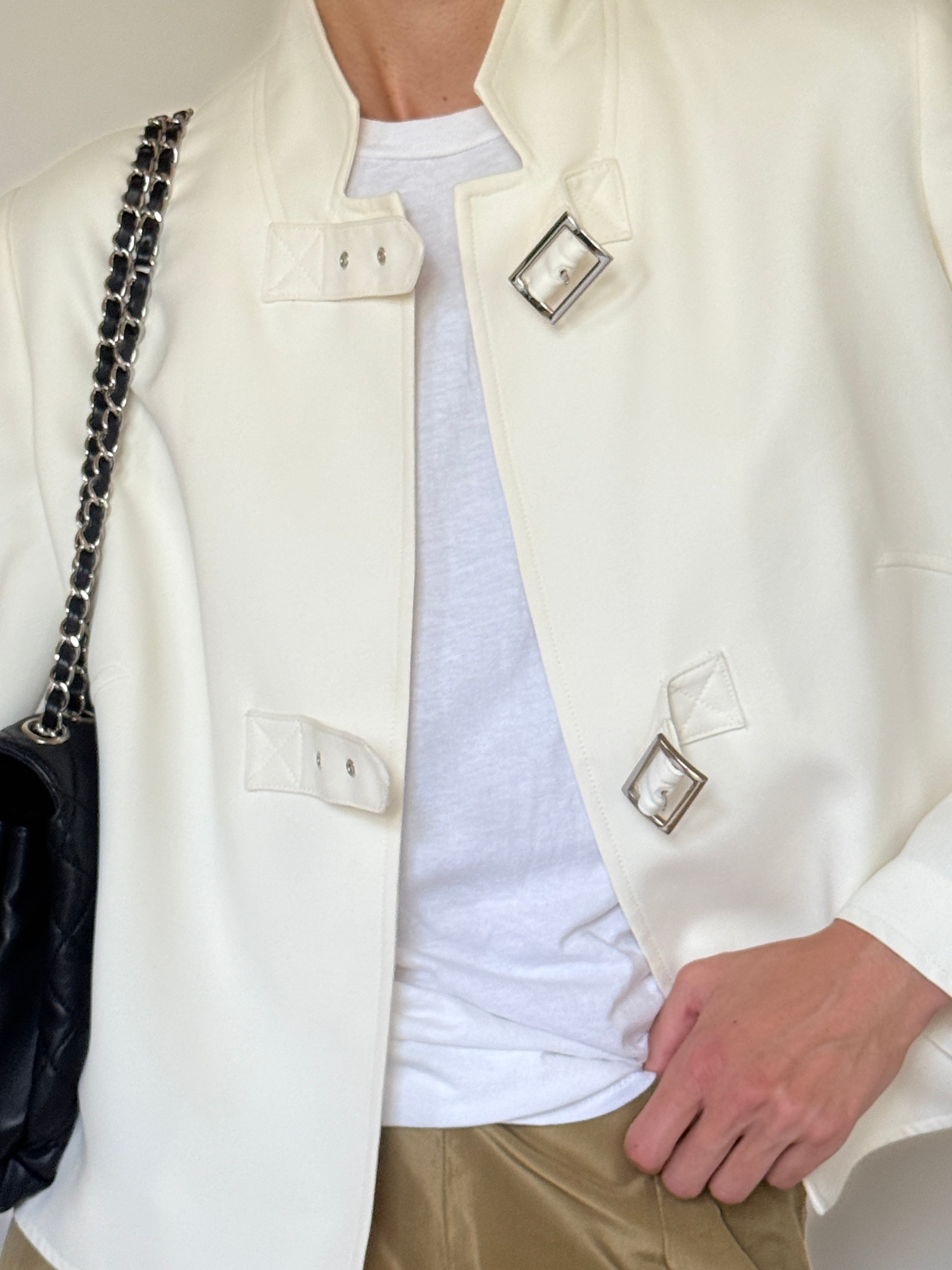 Vintage ivory jacket fabric close-up