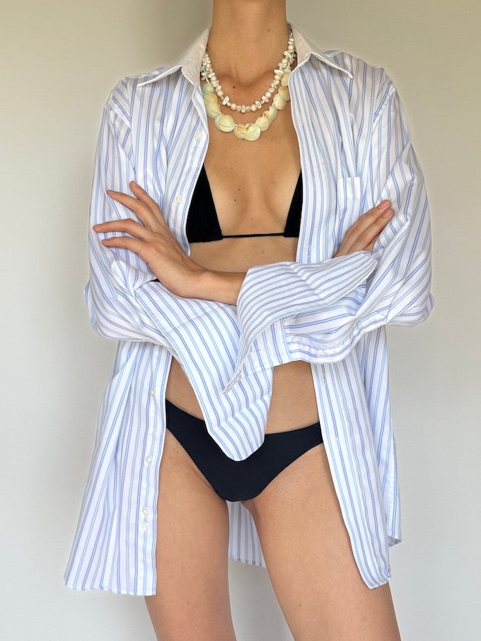 Vintage striped oversized shirt in white and blue 6299