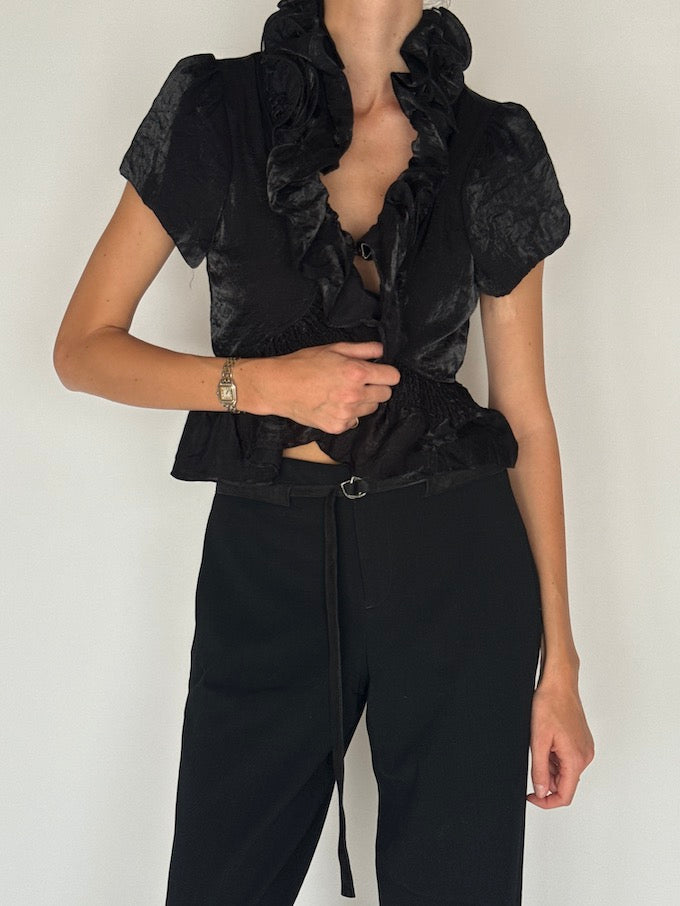 Vintage Ruffled Satin Blouse 6538
