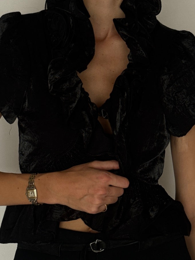Vintage Ruffled Satin Blouse 6538