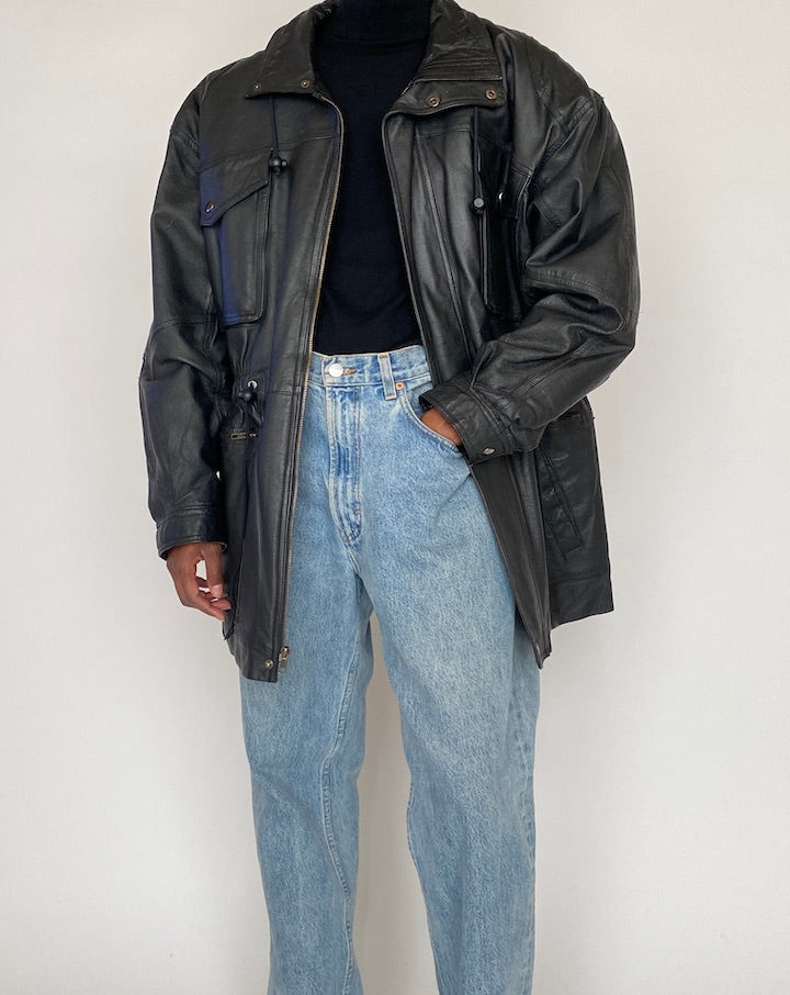 VINTAGE OVERSIZED BLACK LEATHER JACKET 4375