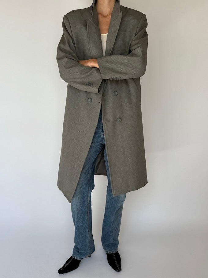 Vintage Grey Long Patterned Coat 5744