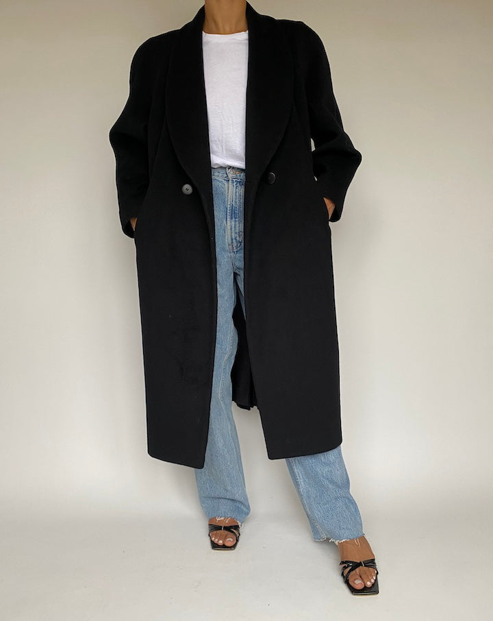 VINTAGE LONG BLACK COAT 1021