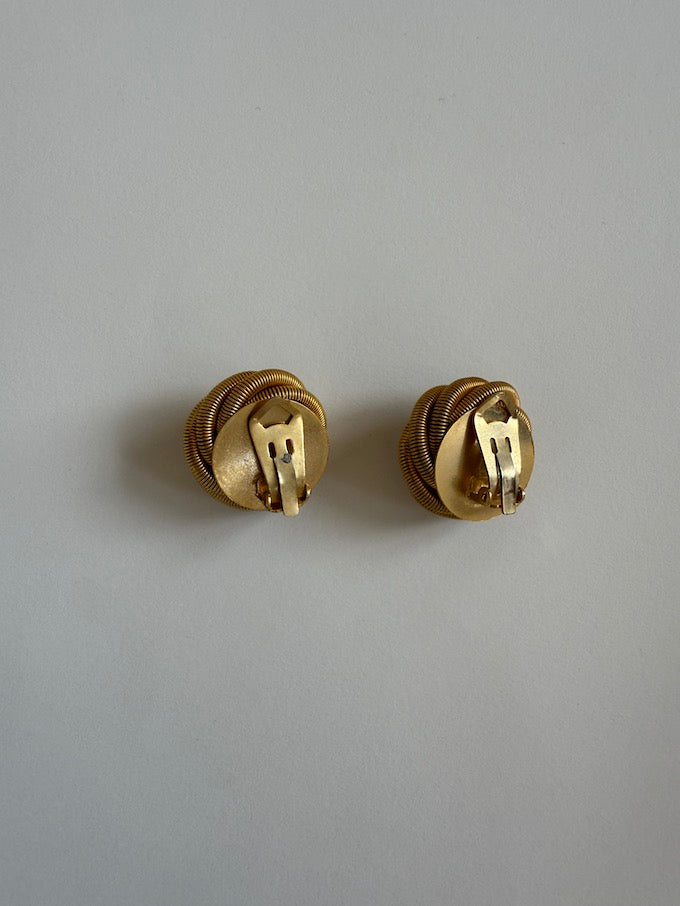Vintage gold knot clip-on earrings with pearl center