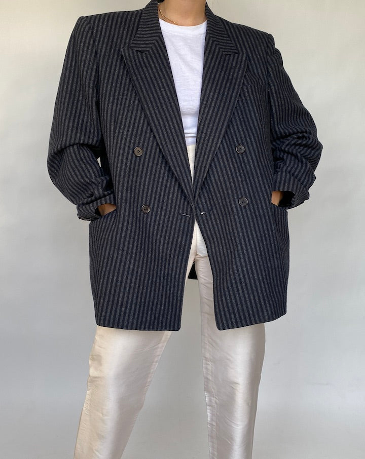 VINTAGE STRIPED DOUBLE BREASTED BLAZER 407