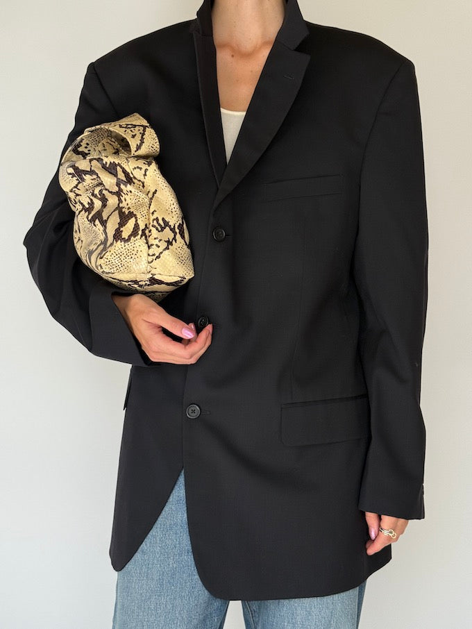 Vintage Oversized Wool Blazer In Black 5825