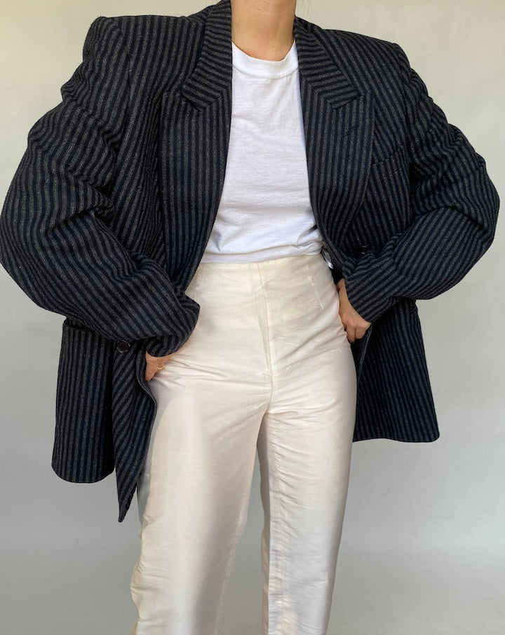 VINTAGE STRIPED DOUBLE BREASTED BLAZER 407