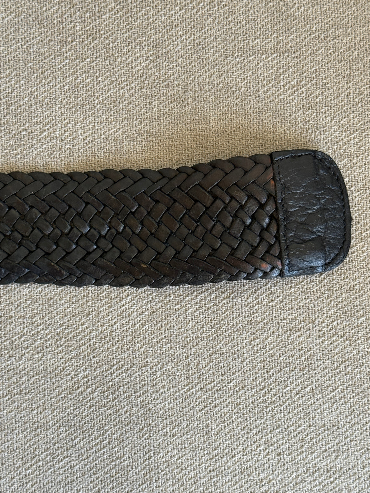 Vintage Black Braided Western Leather Belt with Oversized Buckle 8364