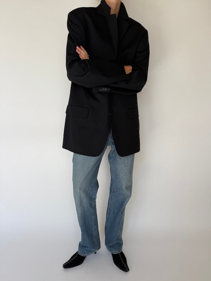 Vintage Oversized Wool Blazer In Black 5825
