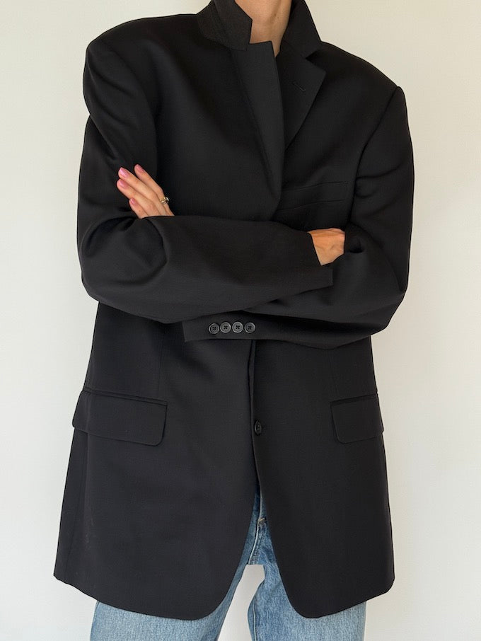 Vintage Oversized Wool Blazer In Black 5825