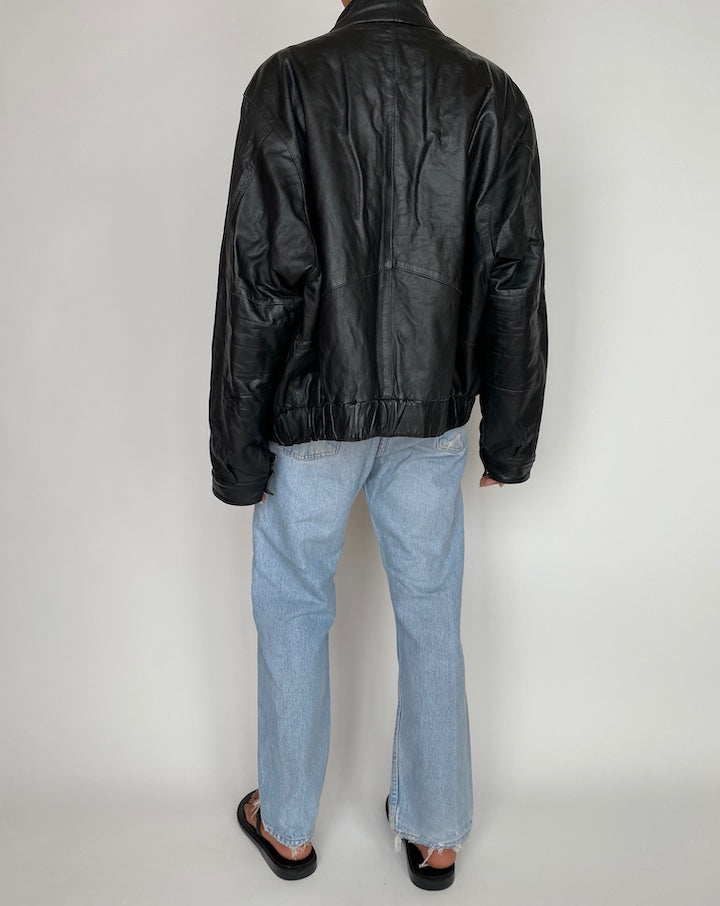 VINTAGE OVERSIZED BLACK LEATHER JACKET 2942