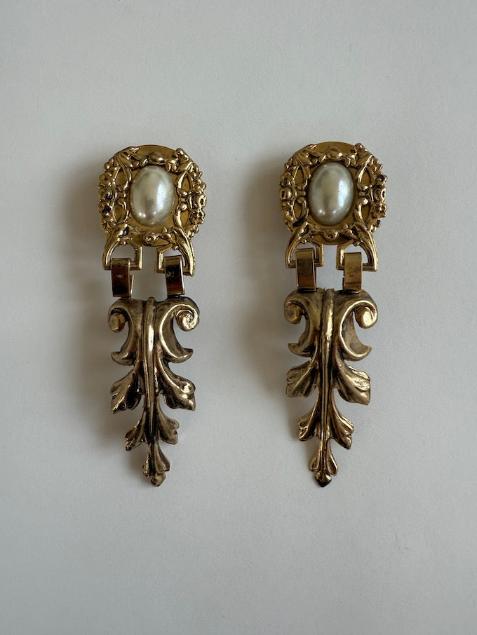 Vintage Statement Drop Earring With Pearl