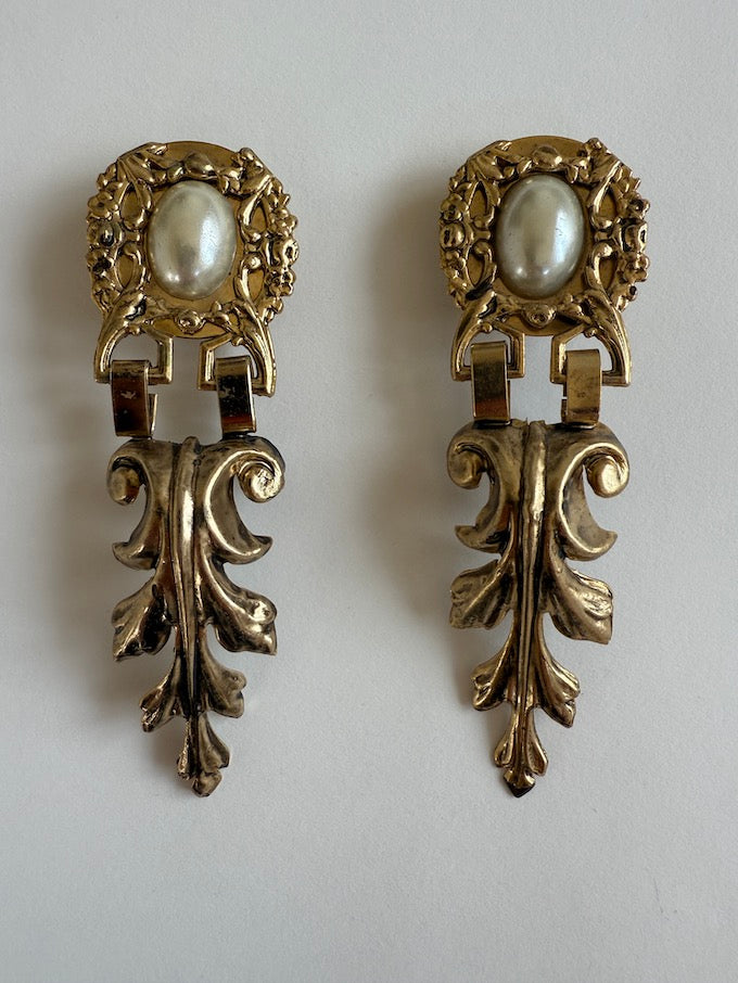 Vintage Statement Drop Earring With Pearl