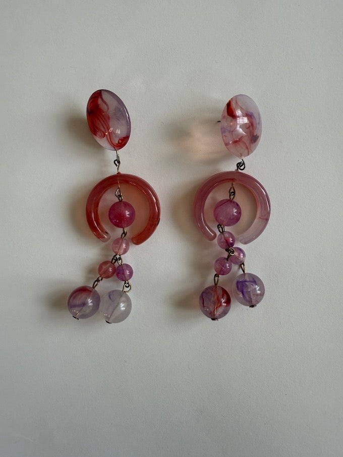Vintage Marbled Drop Earrings Pink