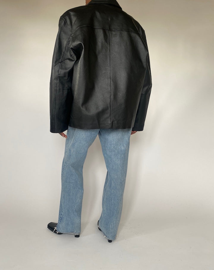 VINTAGE BLACK OVERSIZED LEATHER JACKET 4379