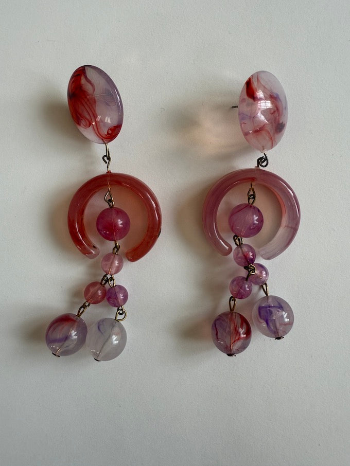 Vintage Marbled Drop Earrings Pink