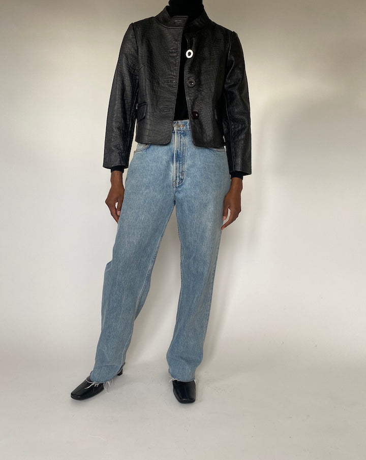 BLACK CROC LEATHER JACKET 4380