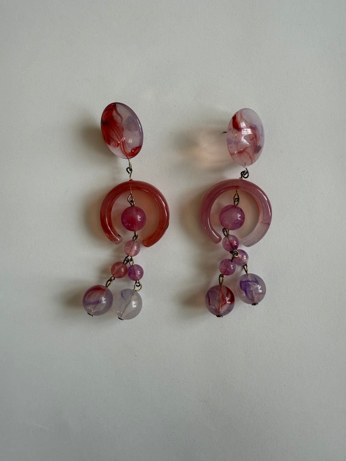 Vintage Marbled Drop Earrings Pink