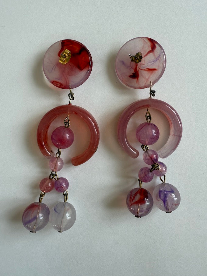 Vintage Marbled Drop Earrings Pink