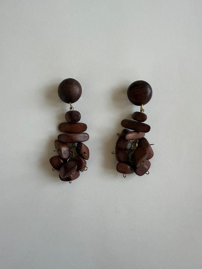 Vintage Handcrafted Earrings Featuring Rich, Dark Wood Beads