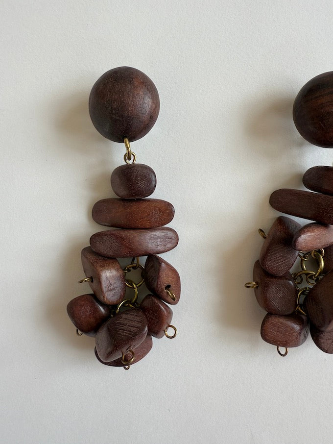 Vintage Handcrafted Earrings Featuring Rich, Dark Wood Beads