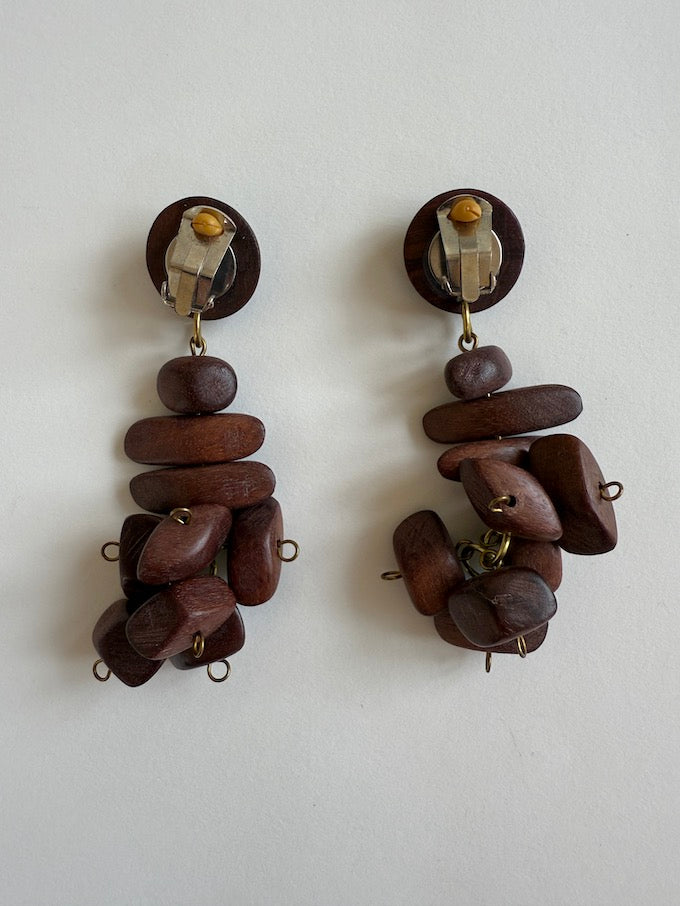 Vintage Handcrafted Earrings Featuring Rich, Dark Wood Beads