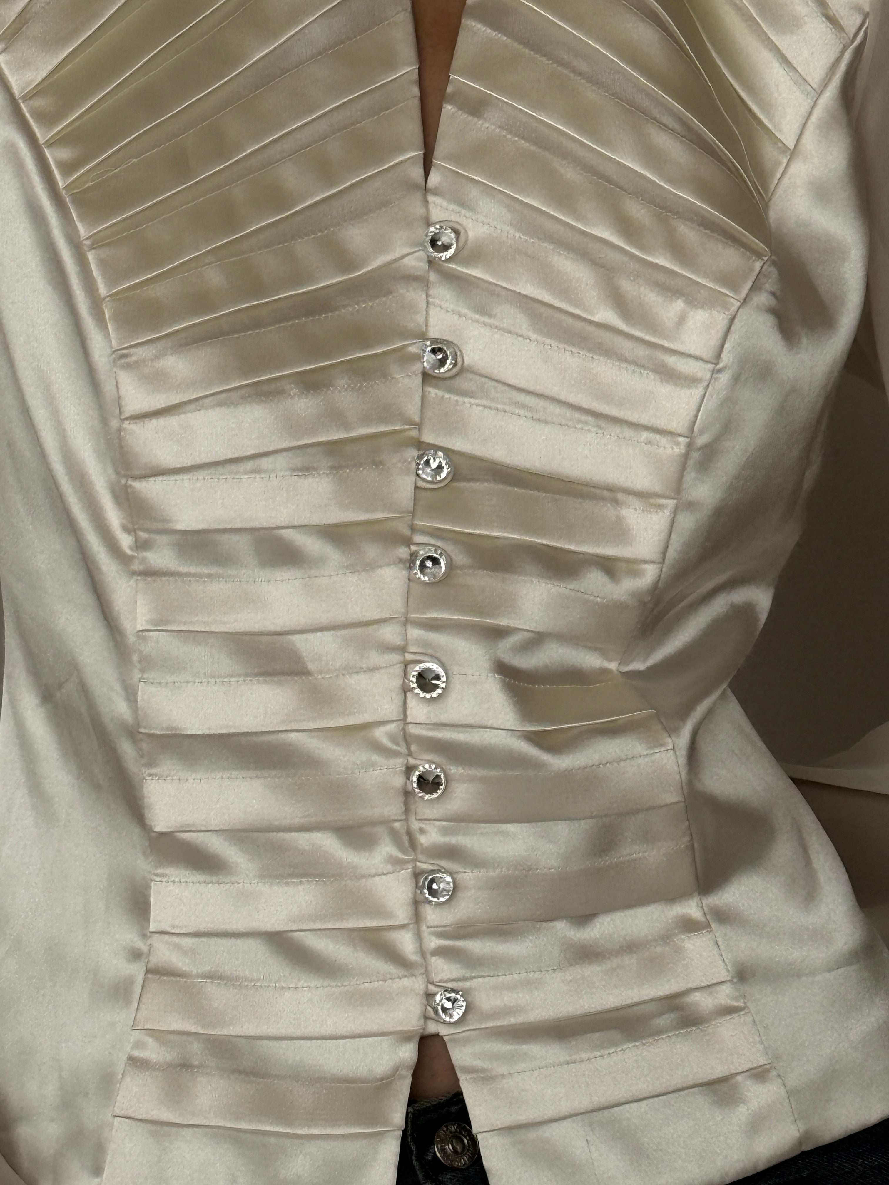 Vintage ivory satin blouse fabric close-up