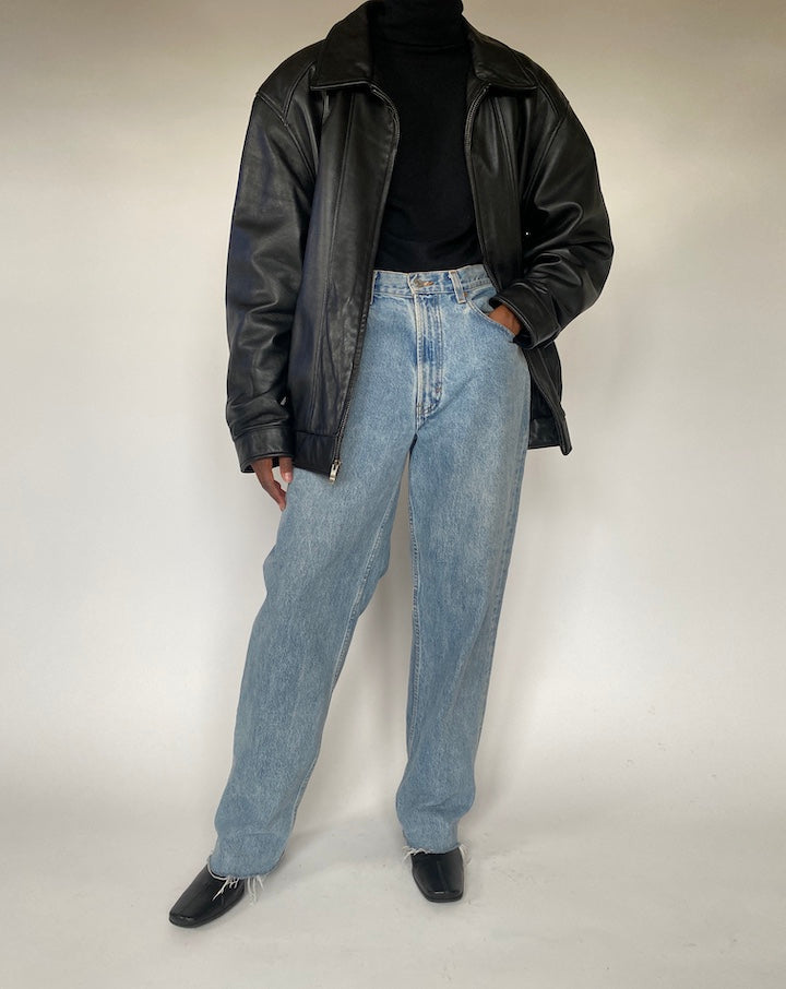 VINTAGE BLACK OVERSIZED LEATHER JACKET 4381