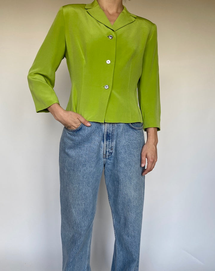 VINTAGE GREEN SILK BLAZER 3458