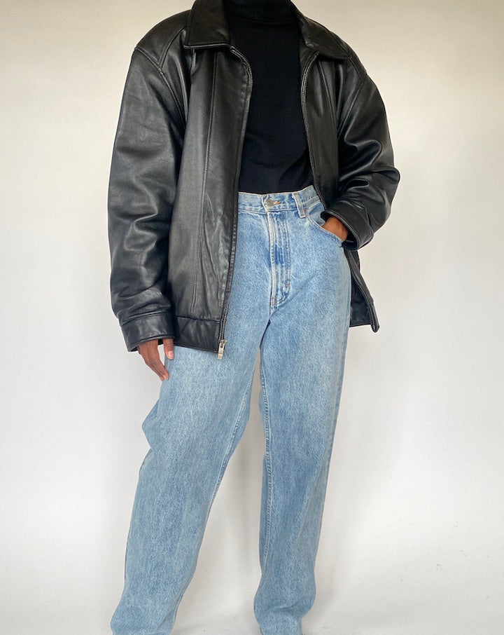 VINTAGE BLACK OVERSIZED LEATHER JACKET 4381