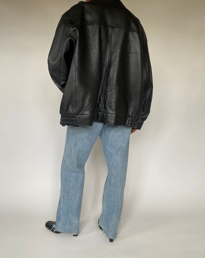 VINTAGE BLACK OVERSIZED LEATHER JACKET 4381