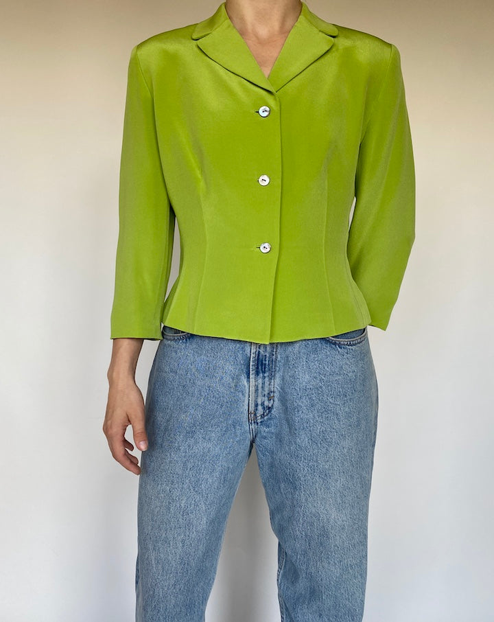 VINTAGE GREEN SILK BLAZER 3458
