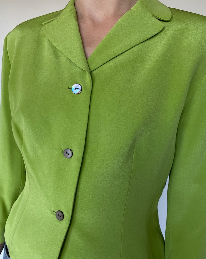 VINTAGE GREEN SILK BLAZER 3458