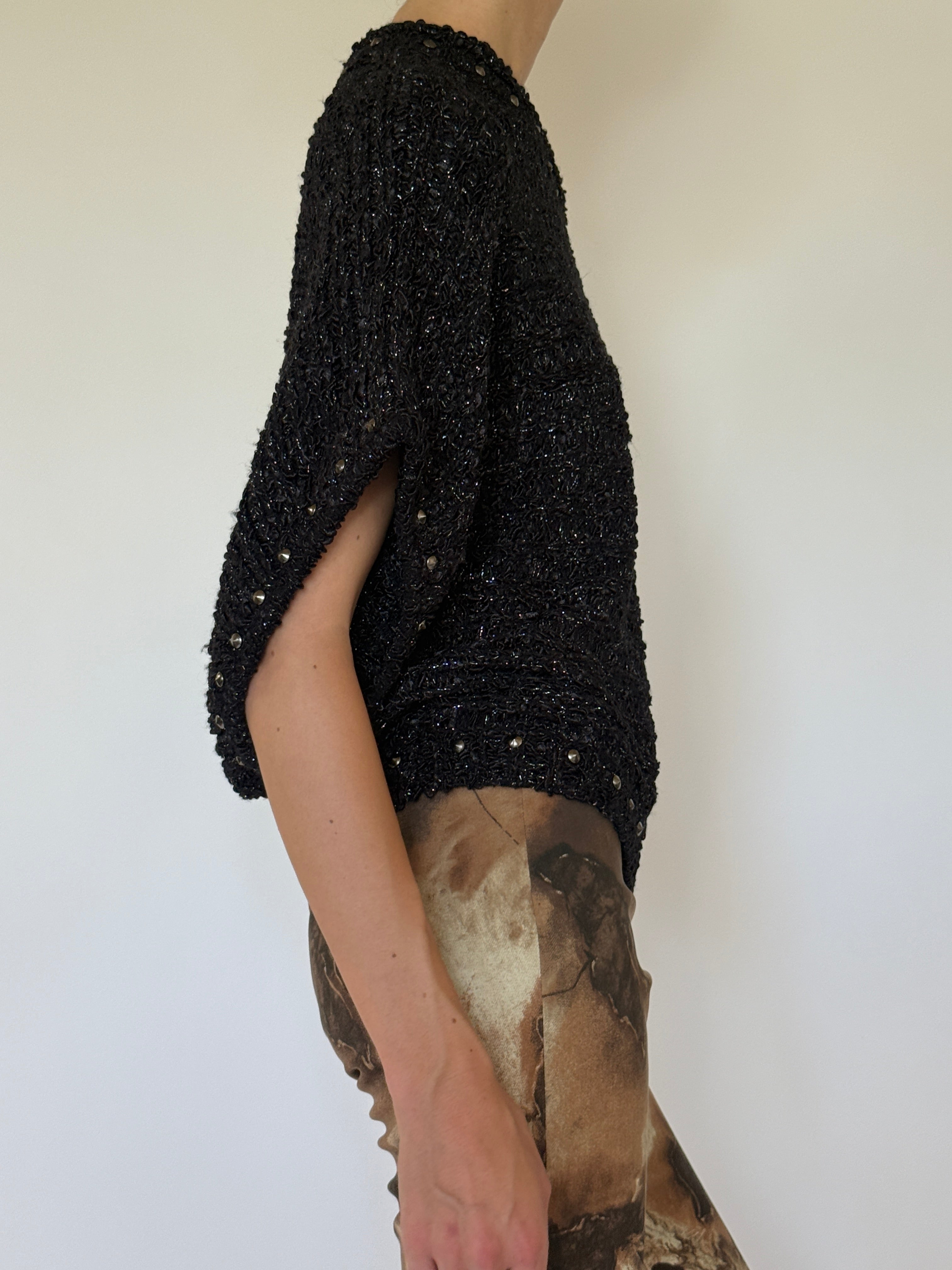 Vintage black metallic knit top side view