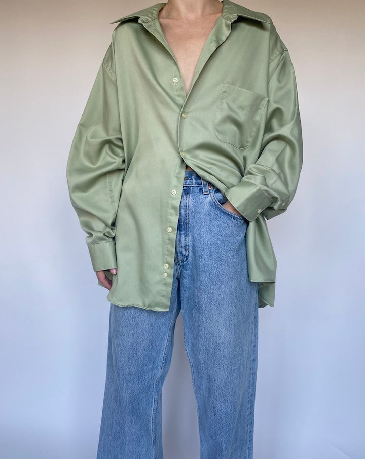 VINTAGE GREEN BUTTON DOWN LONG SLEEVE SHIRT 3461