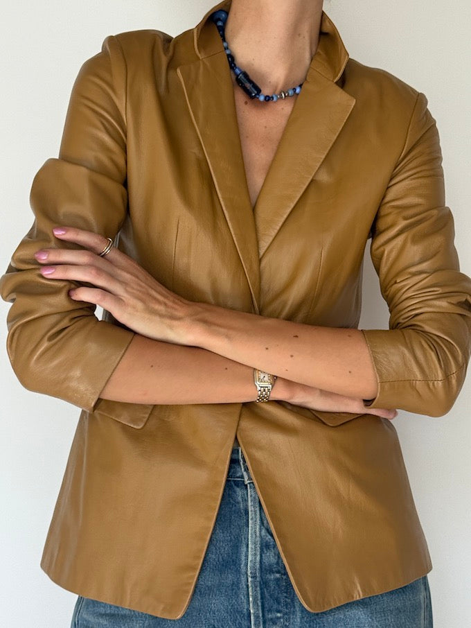 Vintage leather blazer jacket beige 6346