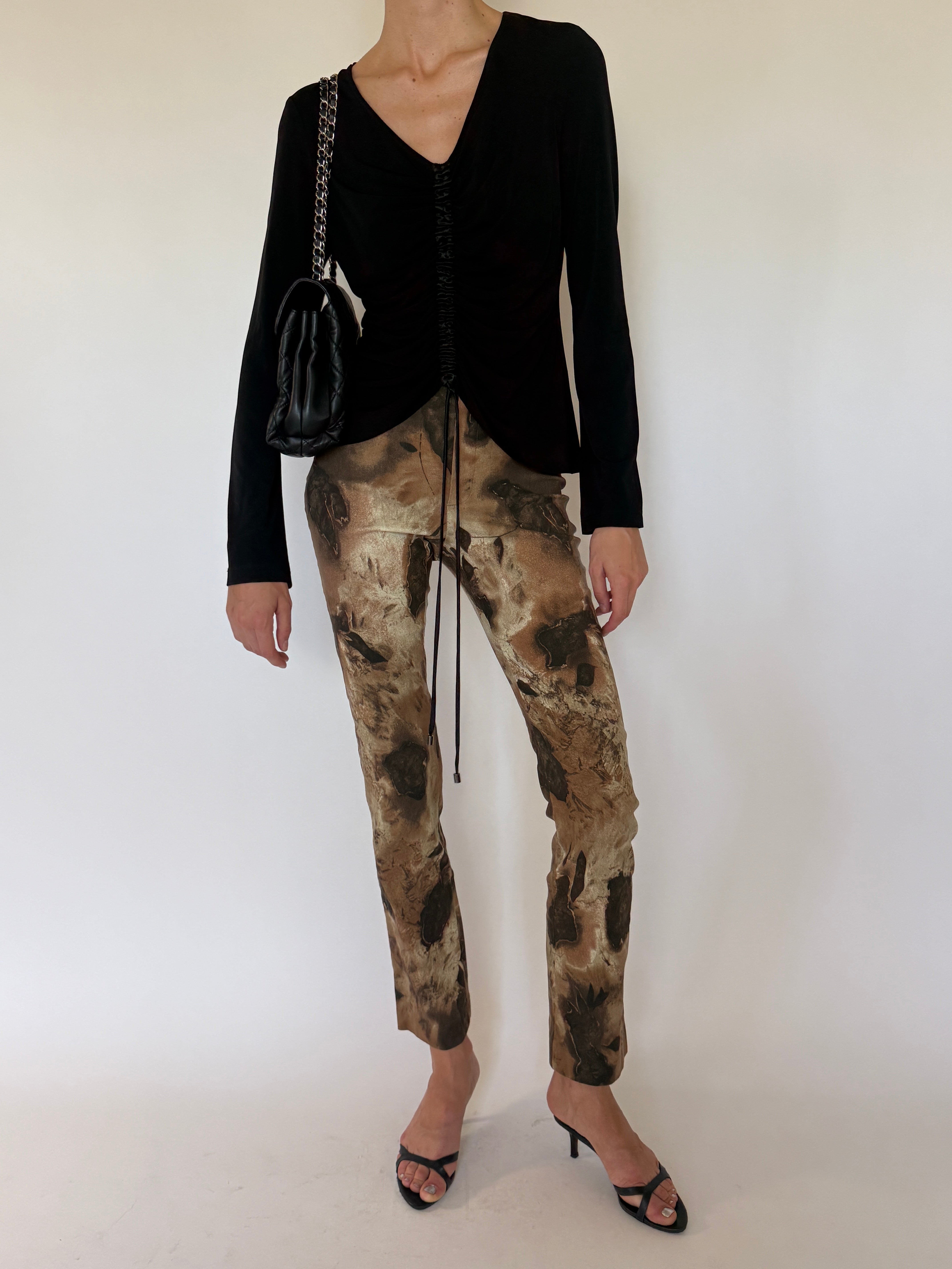 Vintage black ruched drawstring top front view