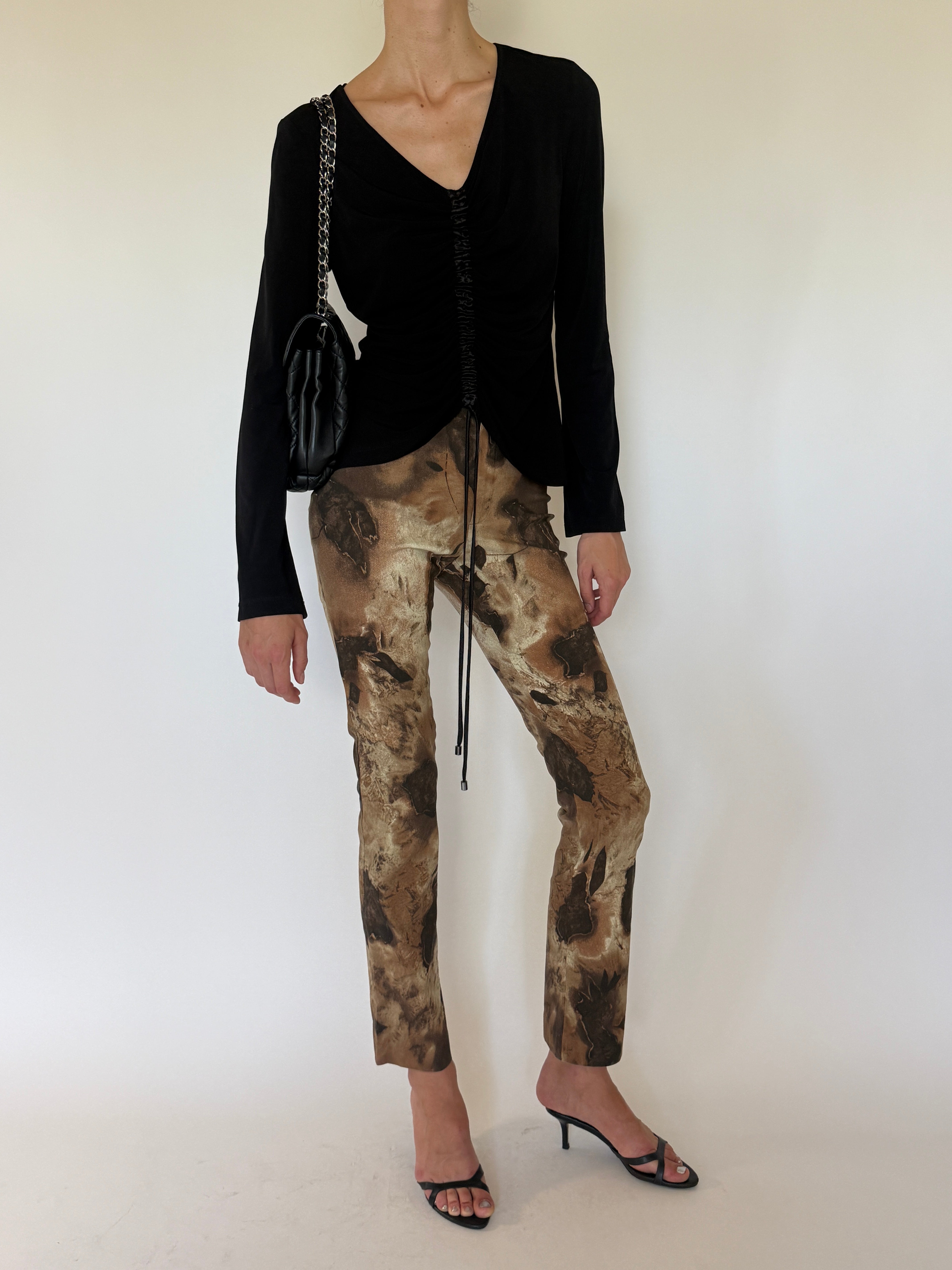 Vintage black ruched drawstring top front view