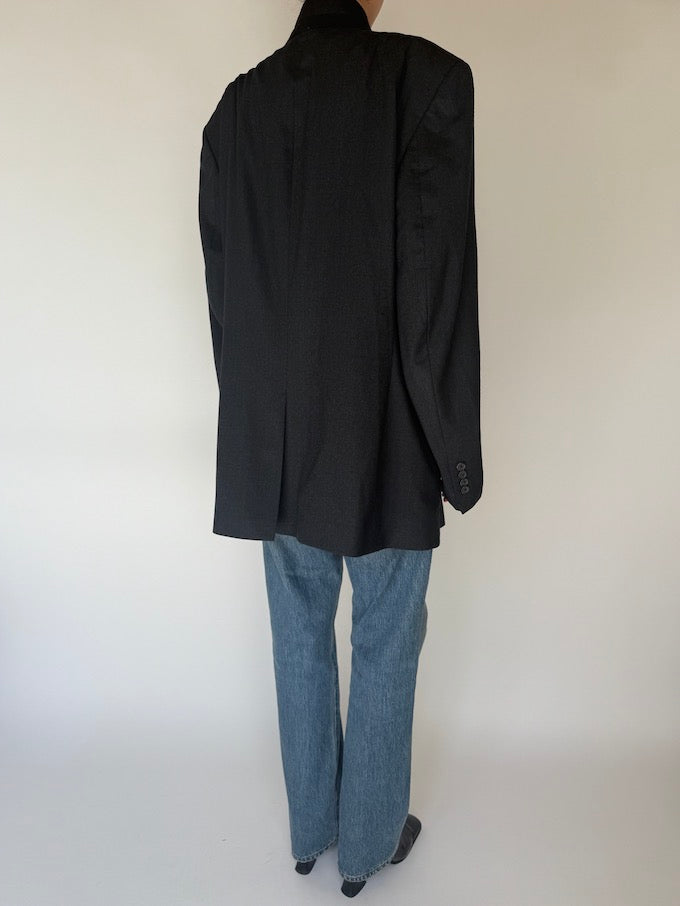 Vintage Oversized Wool-Cashmere Blazer In Dark Grey 5705