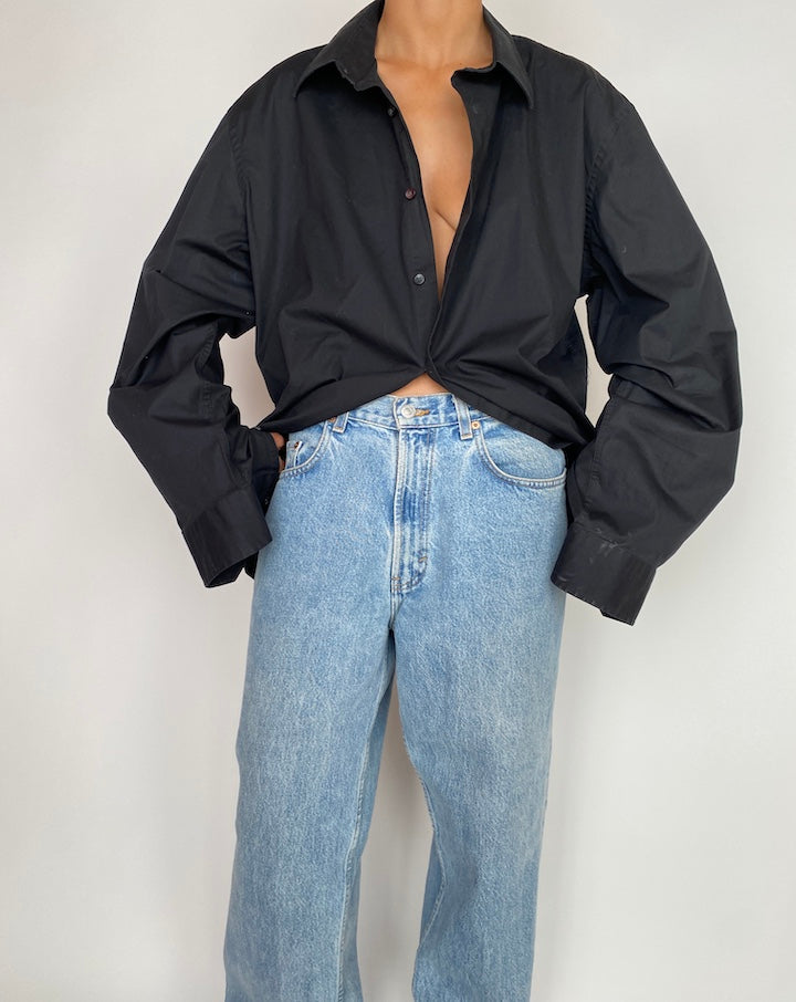 VINTAGE BLACK BUTTON DOWN LONG SLEEVE SHIRT 2952