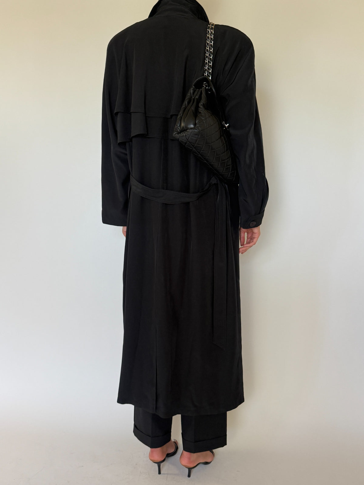 Vintage black trench coat back view