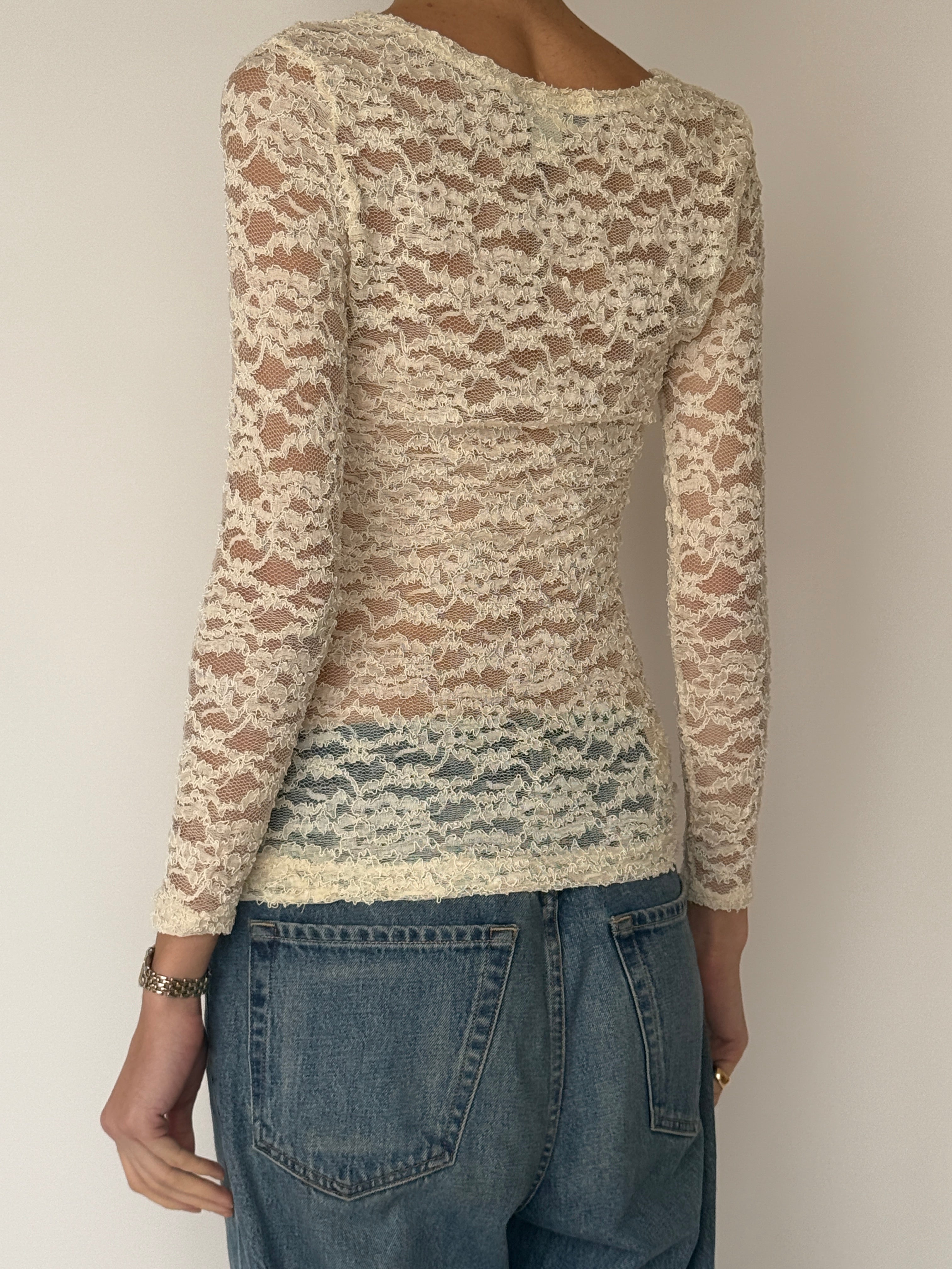 Vintage ivory lace long sleeve top back view