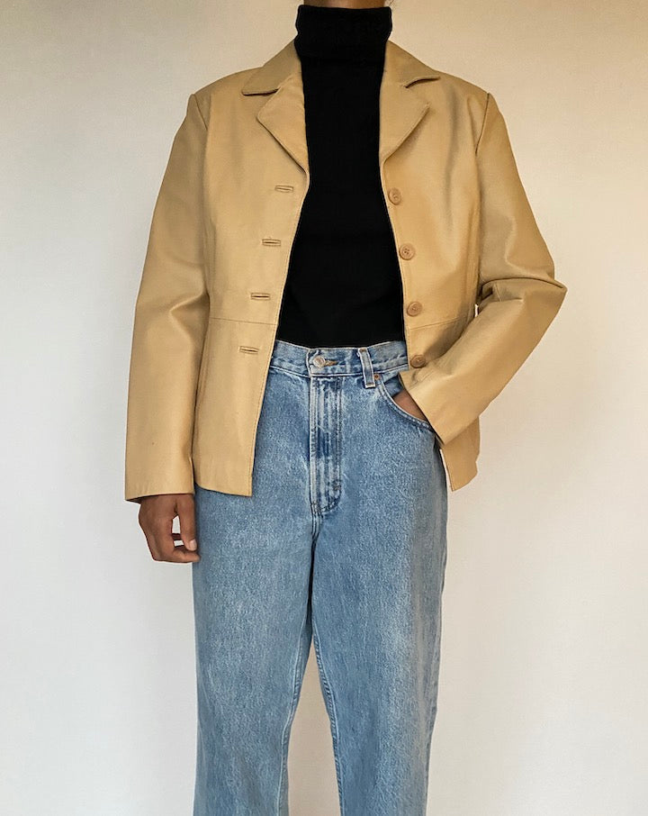 VINTAGE BEIGE LEATHER JACKET 1594 2