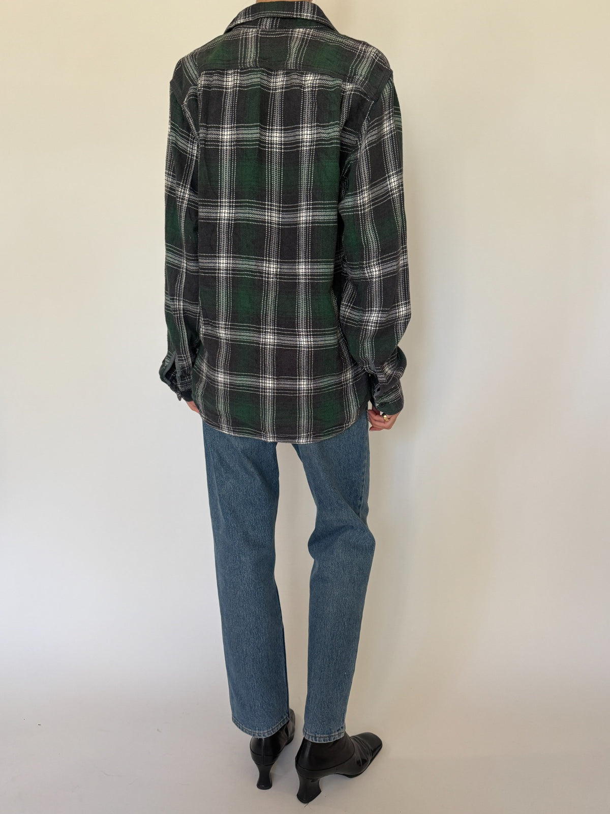Vintage forest green plaid flannel shirt