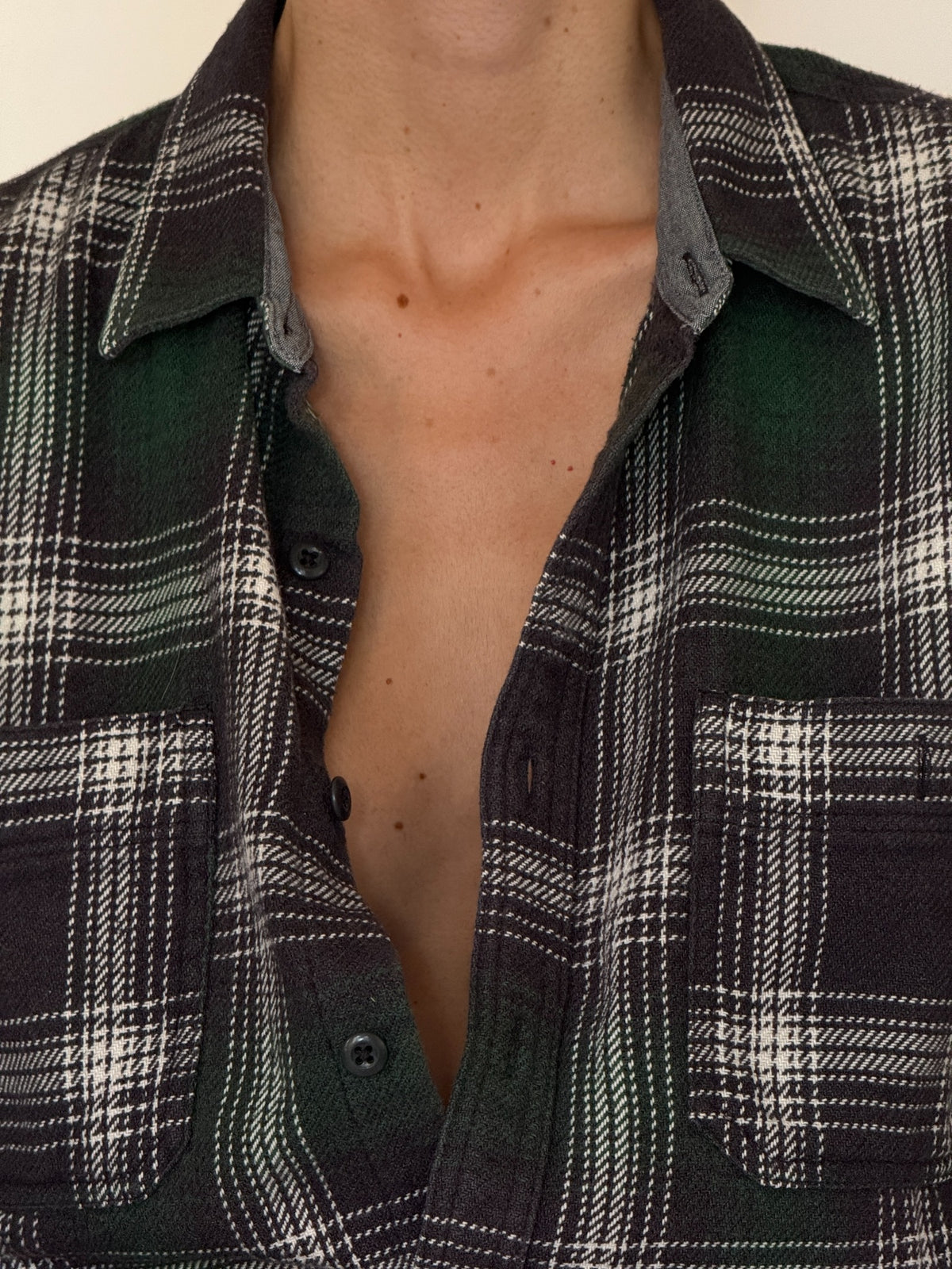 Vintage forest green plaid flannel shirt