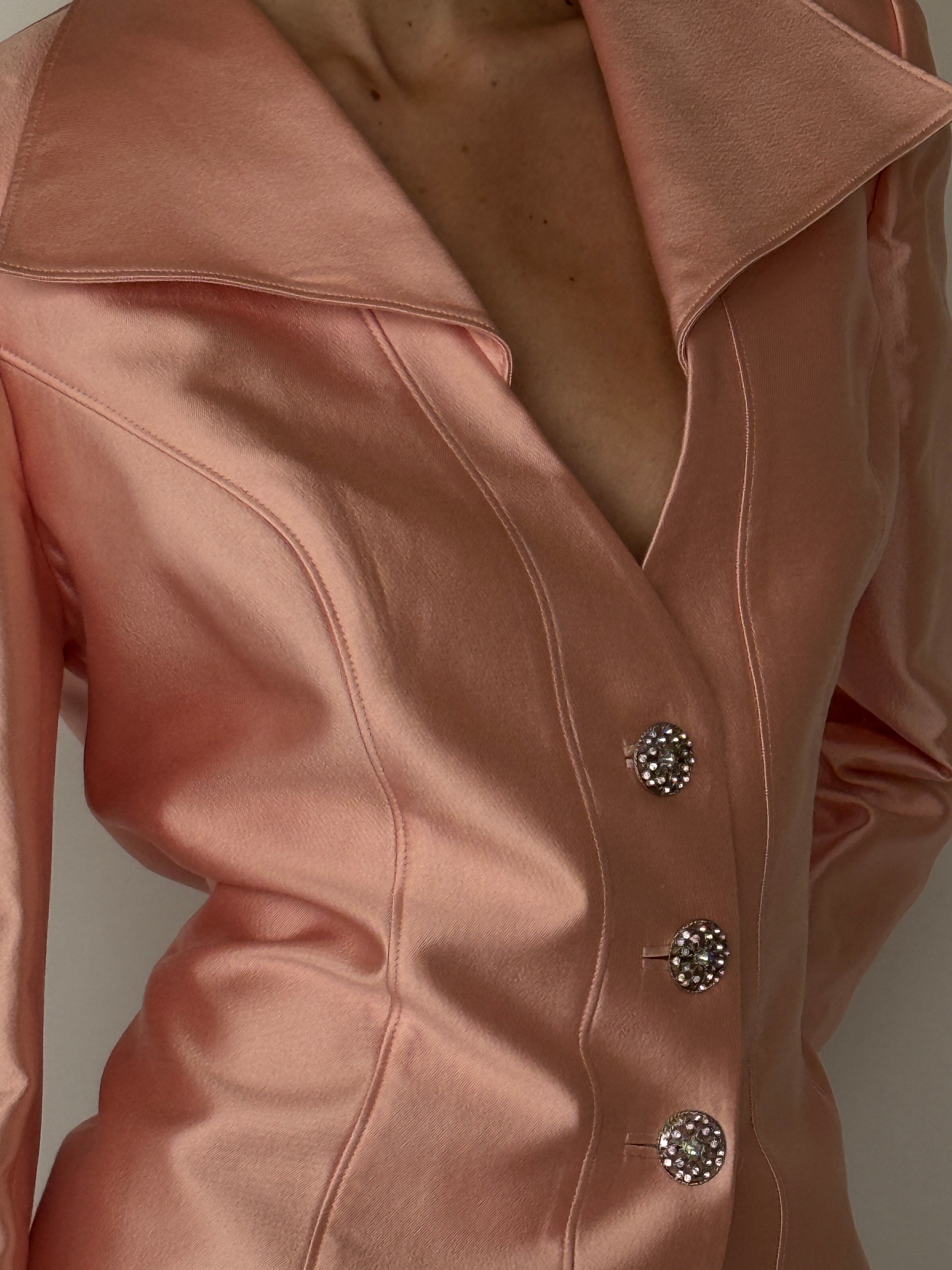 Vintage satin blazer peach pink side view