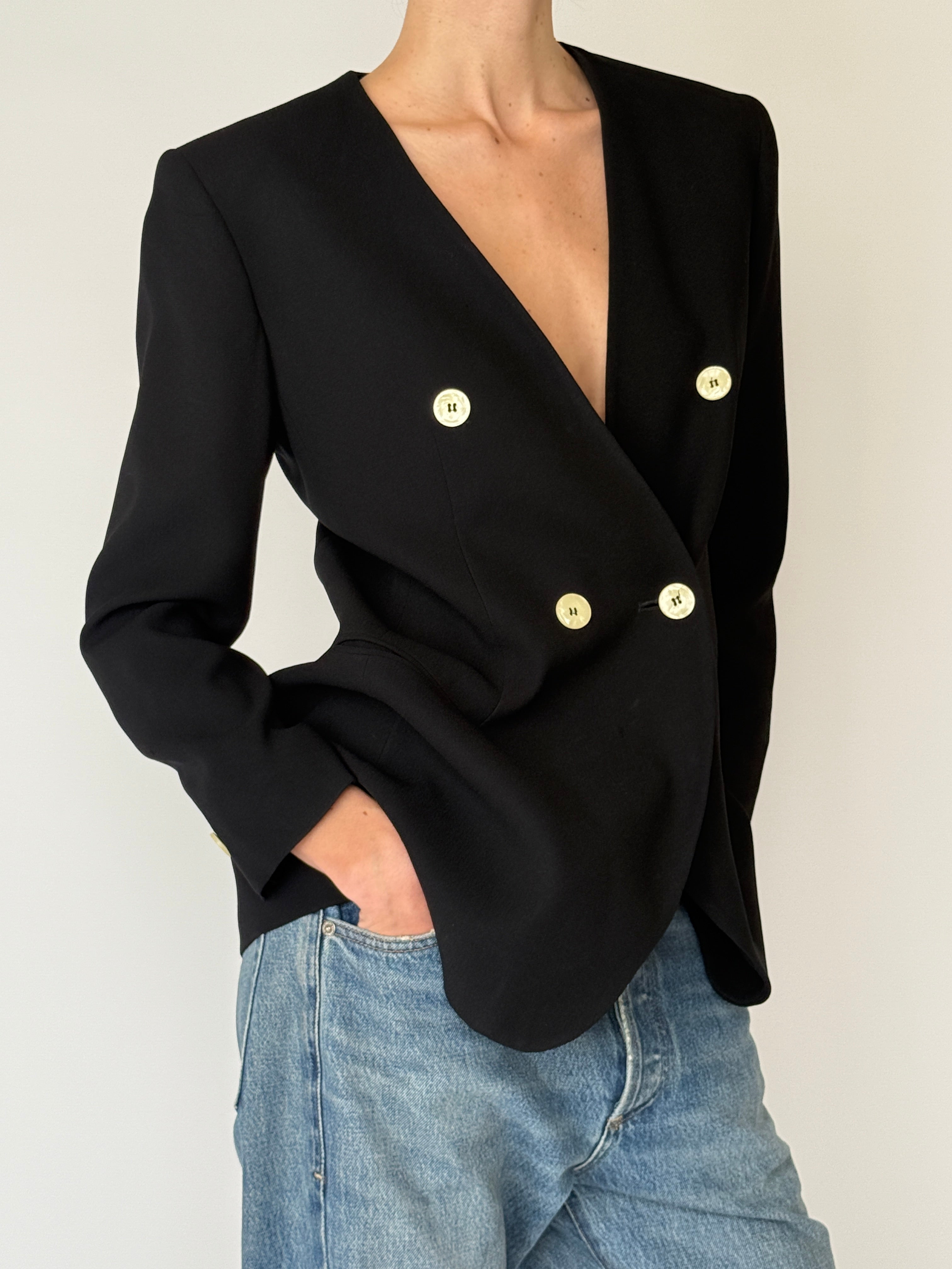 Vintage black double-breasted blazer front view