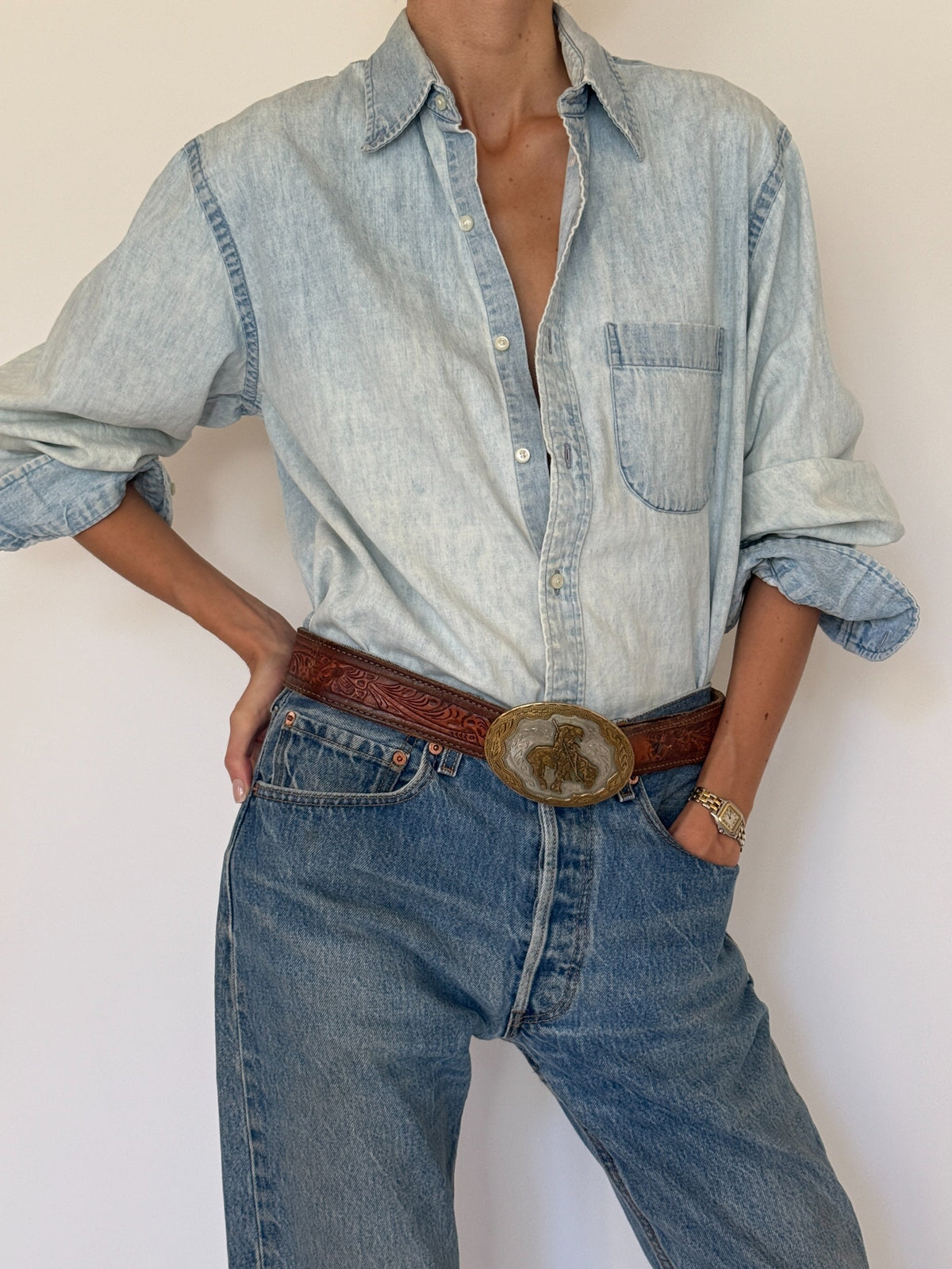 Vintage light wash denim shirt