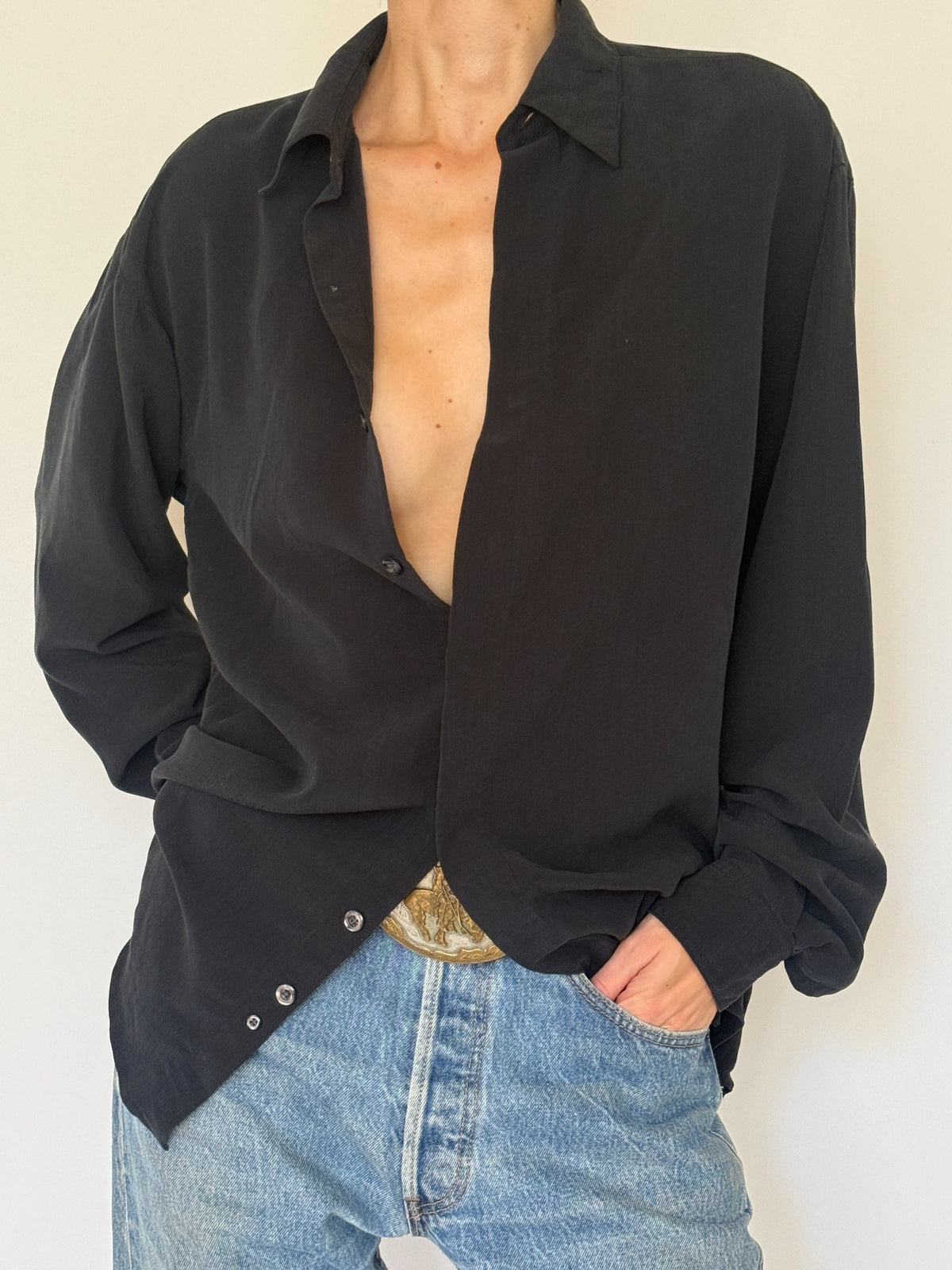 Vintage black relaxed button-front shirt
