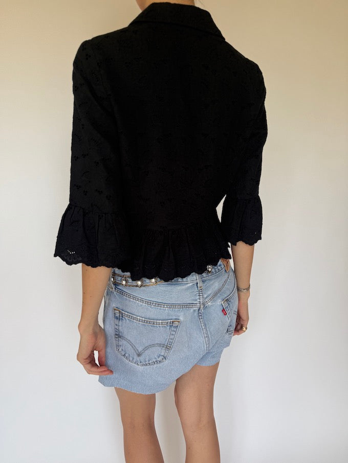 Vintage Broderie Peplum Top Black 6318